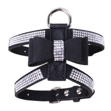 Shiny hot diamond bowknot pet water drill dog chest strap suede microfiber dog pet harness accessories safety dog